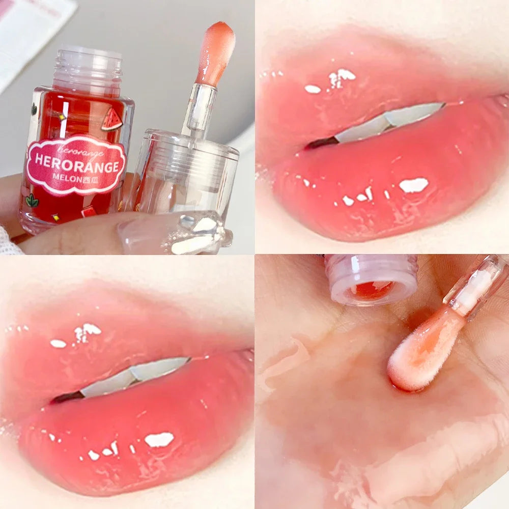 Peach Lip Oil Fresh Fruit Transparent Glass Lip Balm Long-Lasting Moisturizing Liquid Lipstick Lip Gloss Korean Cosmetics Makeup