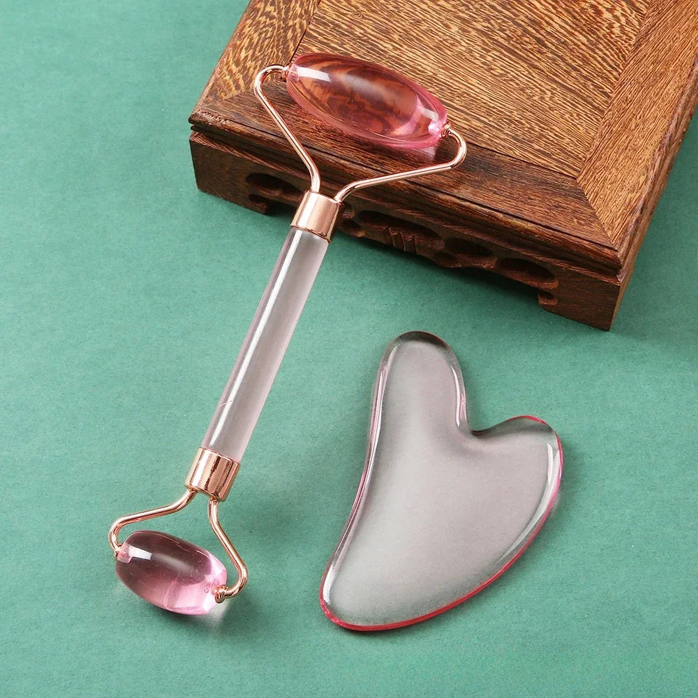 Gua Sha Massage Board for Face Rose Pink Guasha Set Plate Jade Face Massager Scrapers Tools for Face Neck Back Body