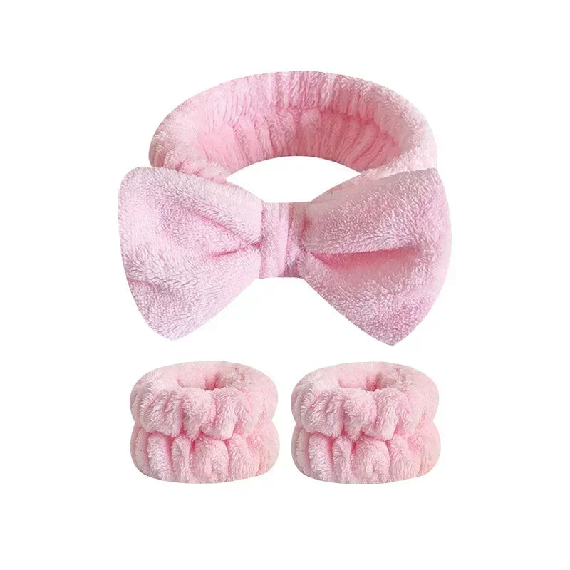 2/3Pcs Bow Headband Wristband Set Towel Elastic Soft Washing Face Shower Make Up Yoga Sports Skincare Headband For Women Girls