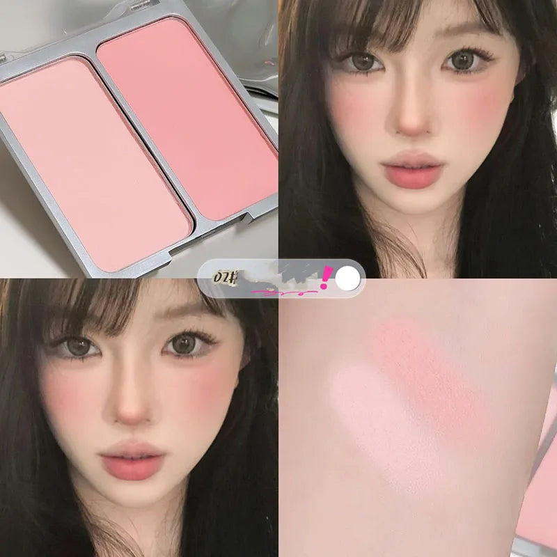 Two-tone Blush Powder Palette Natural Matte Brighten Skin Blusher Milk Peach Pink Purple Apricot Rubor Rouge Korean Dupes Makeup