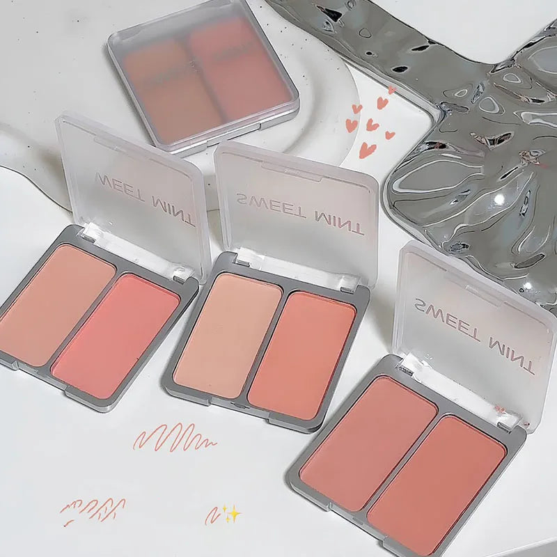 Two-tone Blush Powder Palette Natural Matte Brighten Skin Blusher Milk Peach Pink Purple Apricot Rubor Rouge Korean Dupes Makeup