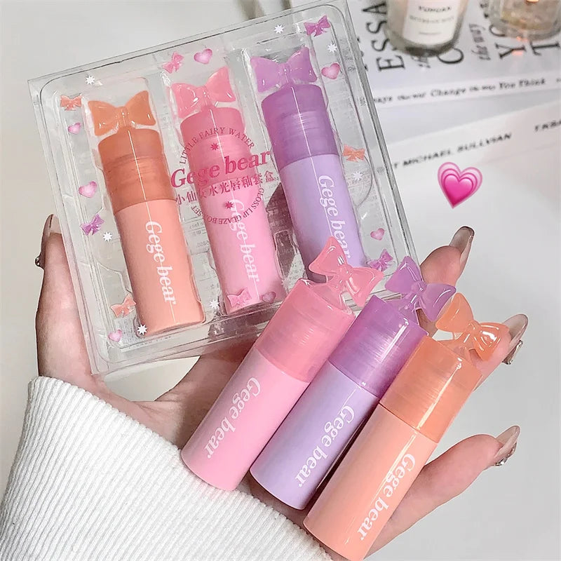 Waterproof Mirror Bow Tie Lip Gloss 6 Colors Sparkling Glitter Liquid Lipstick Shimmer Pearl Lip Gloss Jelly Lip Korean Make Up