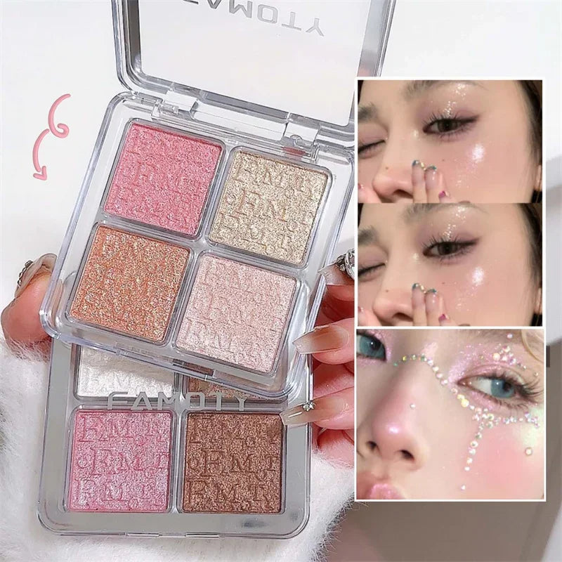 4 Colors Diamond Highlighter Powder Palette Glitter Face Contour Brighten Makeup Shimmer Ultra-concentrated Illuminate Cosmetic