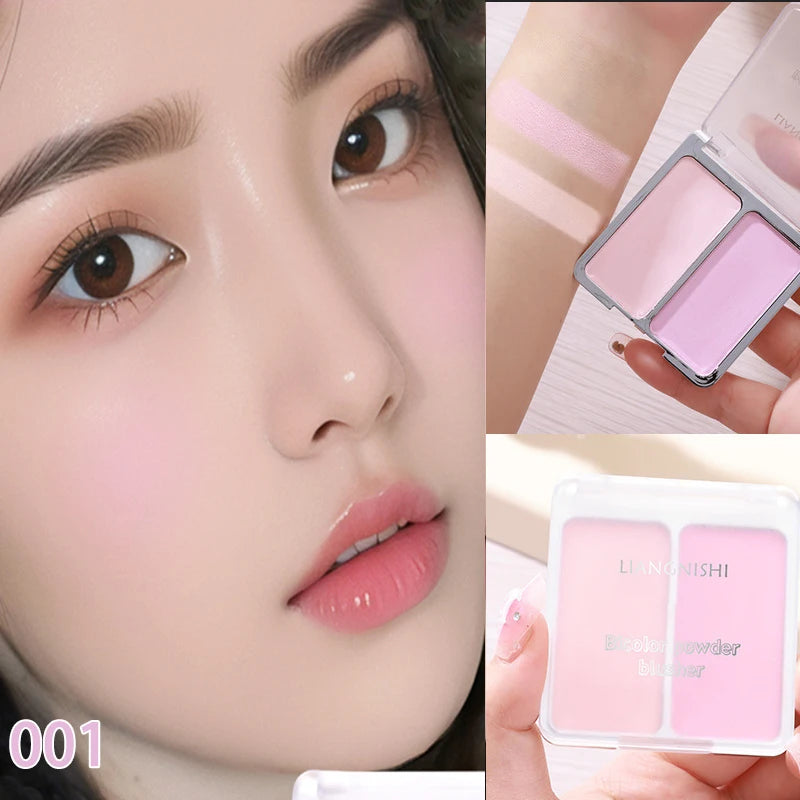 Two-tone Blush Powder Palette Natural Matte Brighten Skin Blusher Milk Peach Pink Purple Apricot Rubor Rouge Korean Dupes Makeup