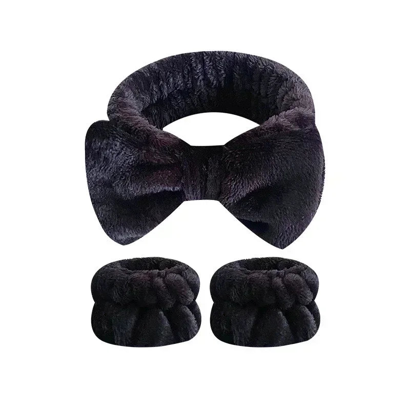 2/3Pcs Bow Headband Wristband Set Towel Elastic Soft Washing Face Shower Make Up Yoga Sports Skincare Headband For Women Girls