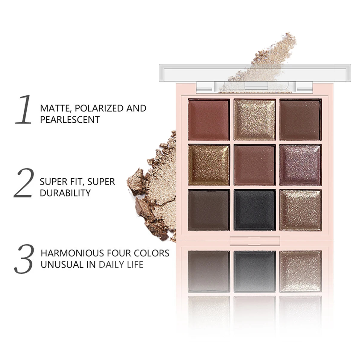 9-Color Eyeshadow Palette with Fine Glitter, Shimmer, Matte, Milk Tea Shades; Mini, Daily Use, Student-Friendly Makeup