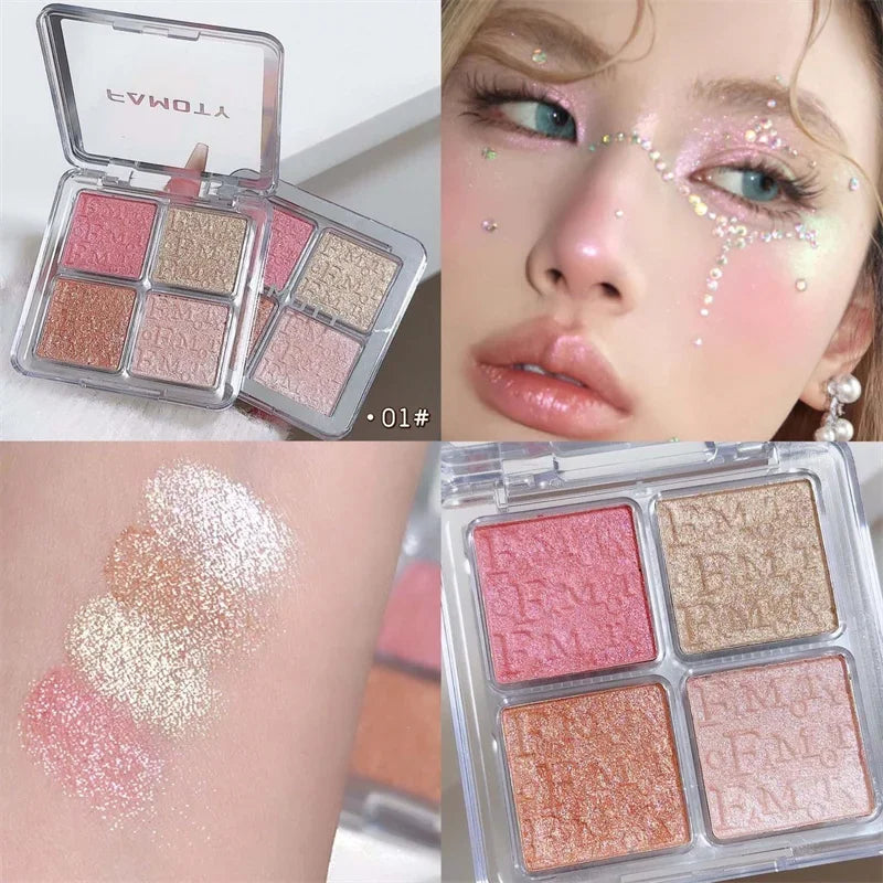 4 Colors Diamond Highlighter Powder Palette Glitter Face Contour Brighten Makeup Shimmer Ultra-concentrated Illuminate Cosmetic