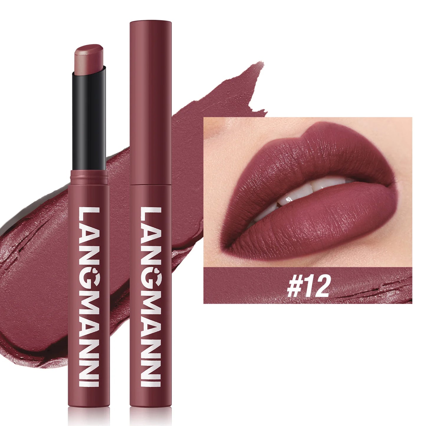 LANGMANNI 12 Color Matte Lipstick Soft Silky Texture Quick Dry Waterproof Long Lasting Non Fading Fashion Hot Sales Lipstick 2g