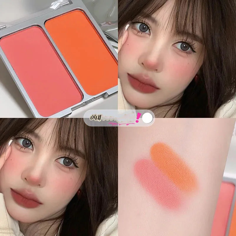 Two-tone Blush Powder Palette Natural Matte Brighten Skin Blusher Milk Peach Pink Purple Apricot Rubor Rouge Korean Dupes Makeup