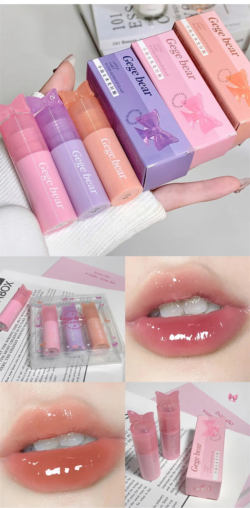 Waterproof Mirror Bow Tie Lip Gloss 6 Colors Sparkling Glitter Liquid Lipstick Shimmer Pearl Lip Gloss Jelly Lip Korean Make Up