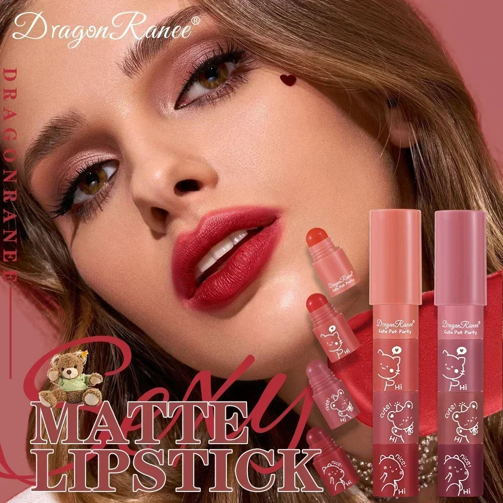 4 in 1 Cute Matte Lipstick Crayon Kit Combo Purple Lip Tint Velvet Sexy Moisturizing Lipstick Pen Waterproof Lasting Lip Makeup