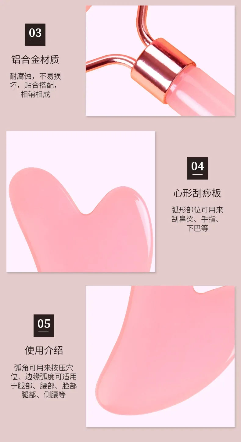 Gua Sha Massage Board for Face Rose Pink Guasha Set Plate Jade Face Massager Scrapers Tools for Face Neck Back Body