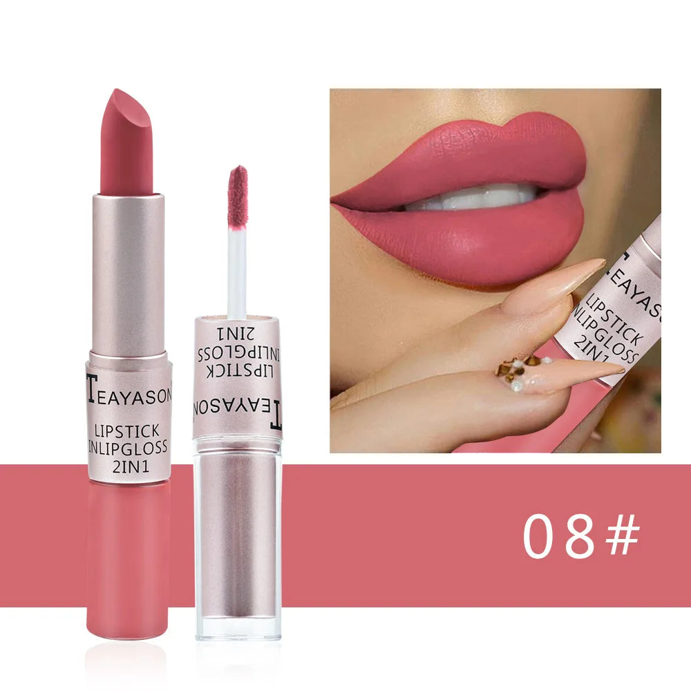 Long Lasting Velvet Matte Lipstick Double Head Lip Gloss Non-stick Cup Lip Gloss Tint Plumper Waterproof Lipstick Makeup