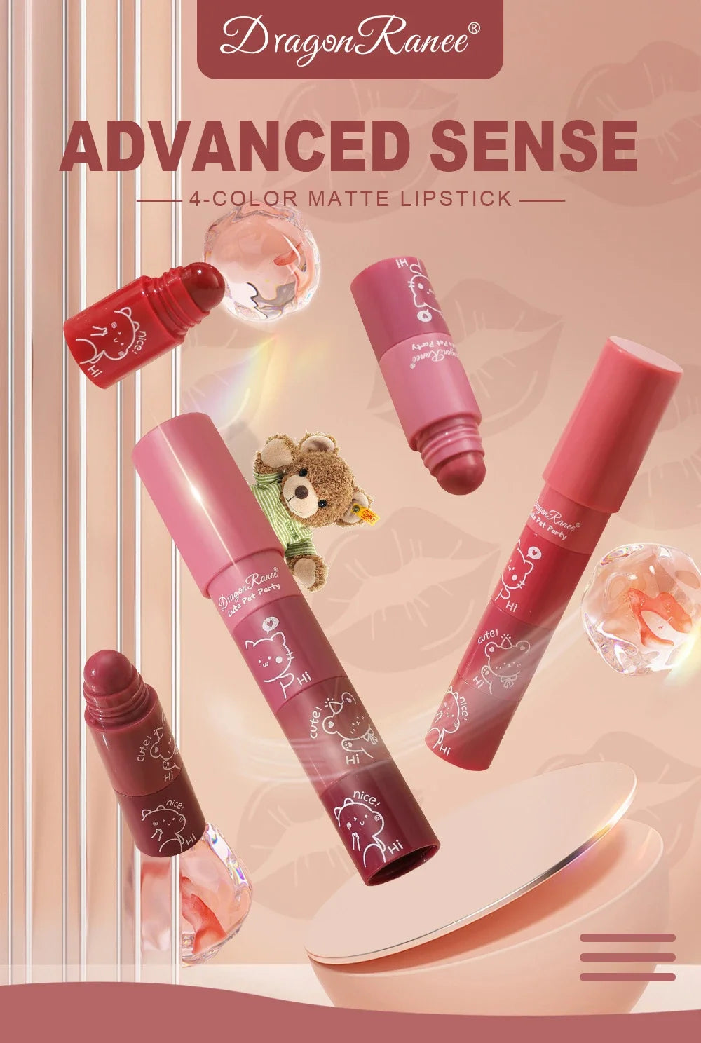 4 in 1 Cute Matte Lipstick Crayon Kit Combo Purple Lip Tint Velvet Sexy Moisturizing Lipstick Pen Waterproof Lasting Lip Makeup