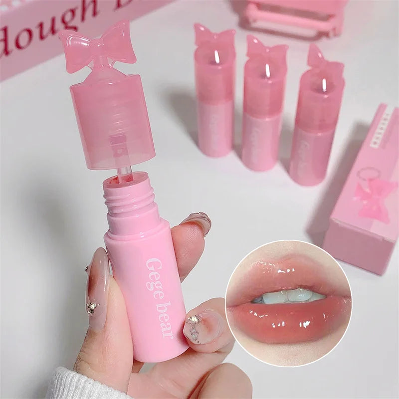 Waterproof Mirror Bow Tie Lip Gloss 6 Colors Sparkling Glitter Liquid Lipstick Shimmer Pearl Lip Gloss Jelly Lip Korean Make Up