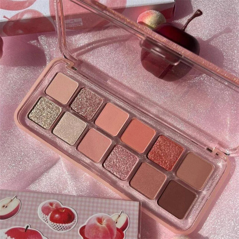 Pink Clear Glitter Eyeshadow Palette Matte Shimmer Orange Brown Shiny 12 Colors Eye Shadow Girl Makeup Palette Lasting Cosmetic