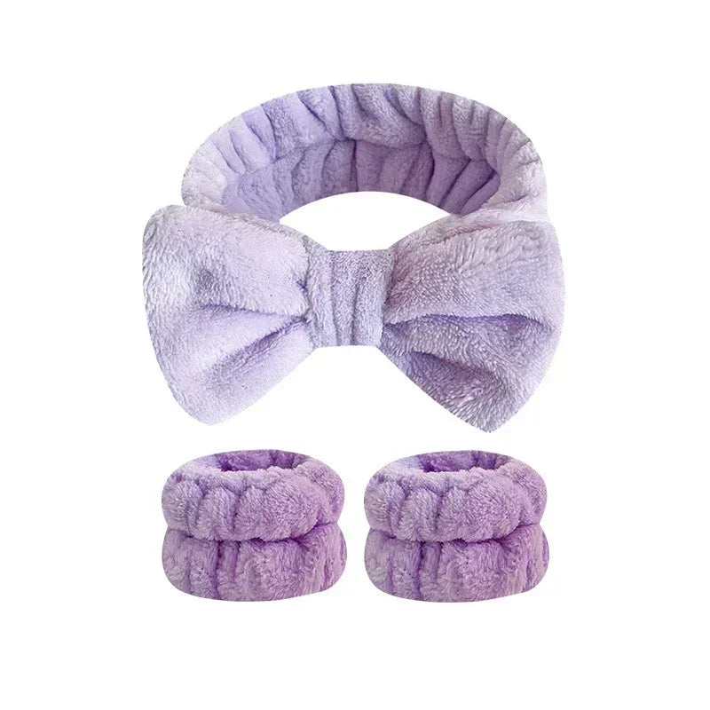 2/3Pcs Bow Headband Wristband Set Towel Elastic Soft Washing Face Shower Make Up Yoga Sports Skincare Headband For Women Girls