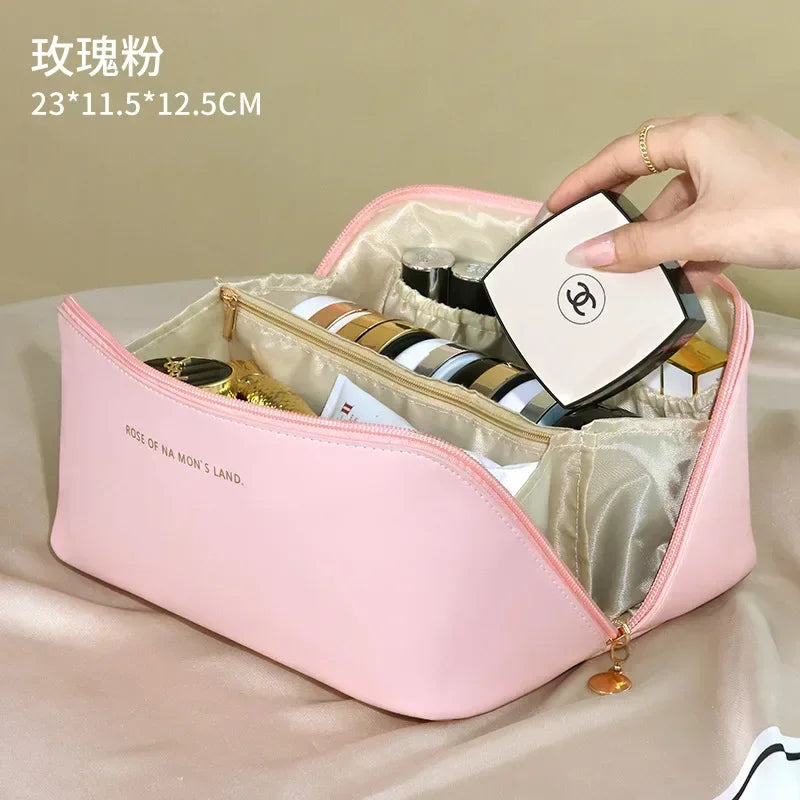 Large Travel Cosmetic Bag for Women Leather Makeup Organizer Female  Luxury Lady Box