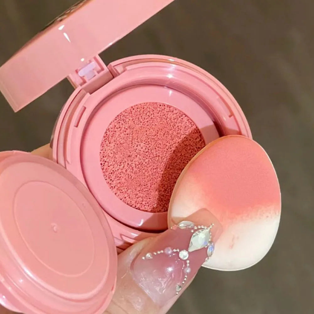 Gege Bear Air Cushion Blush Cream Waterproof Lasting Natural Cream Cheek Tint Blush with Puff Peach Pink Rouge Girl Blush Makeup