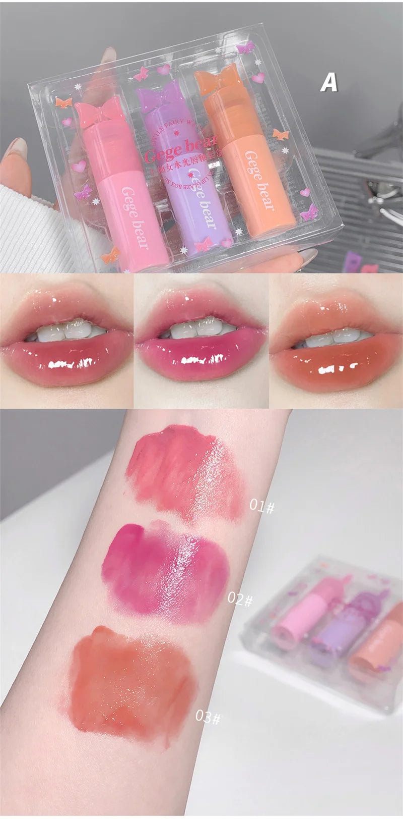 Waterproof Mirror Bow Tie Lip Gloss 6 Colors Sparkling Glitter Liquid Lipstick Shimmer Pearl Lip Gloss Jelly Lip Korean Make Up