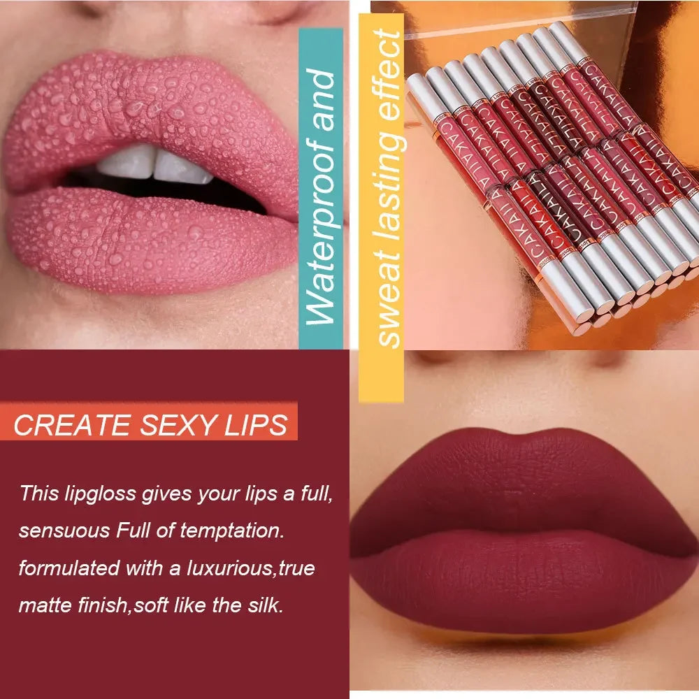 Liquid Lipstick Lip Makeup Women Beauty Red Nonstick Cup Waterproof Lip Gloss Sexy Long Lasting Velvet Matte Lip Gloss