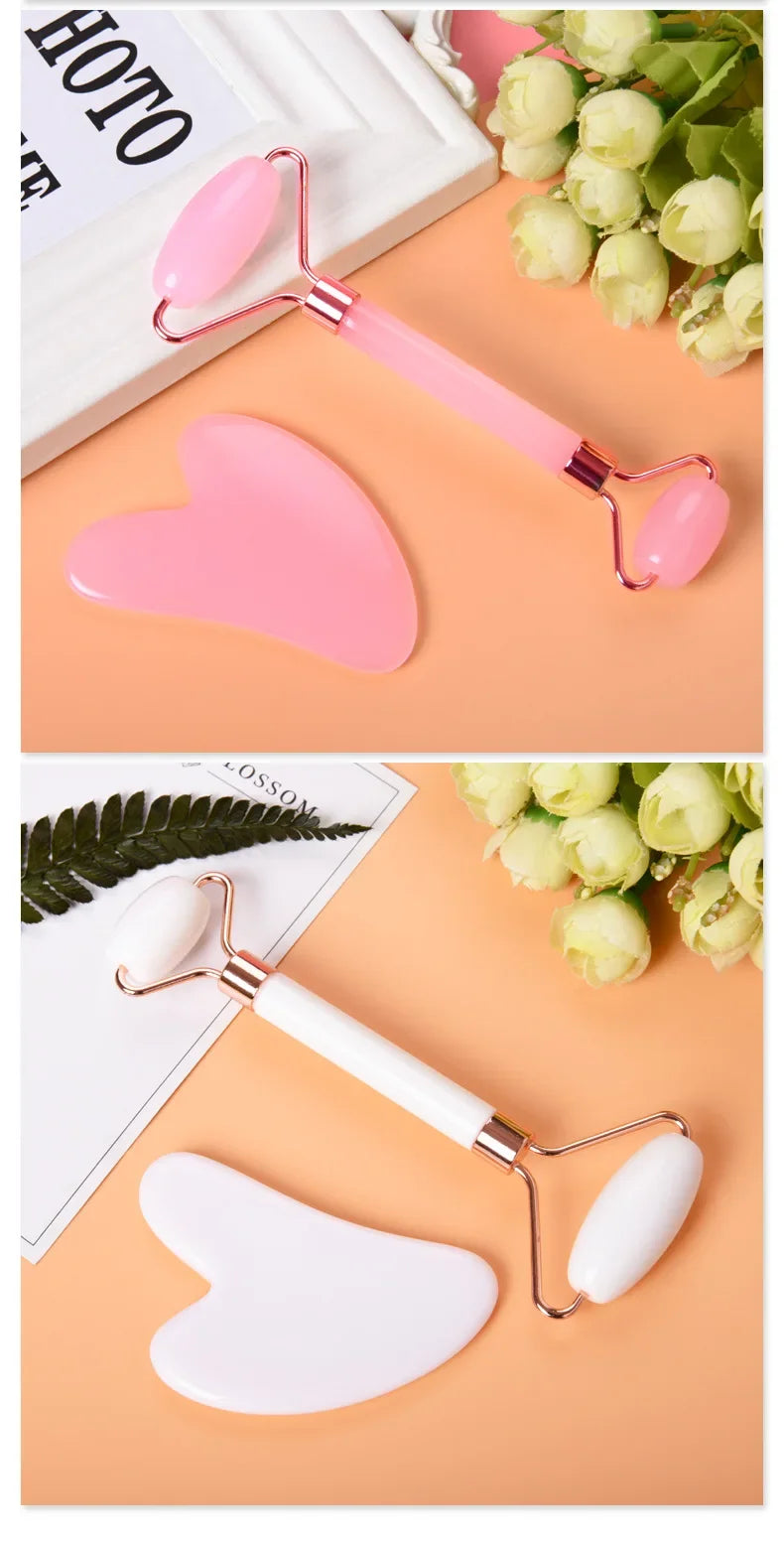 Gua Sha Massage Board for Face Rose Pink Guasha Set Plate Jade Face Massager Scrapers Tools for Face Neck Back Body