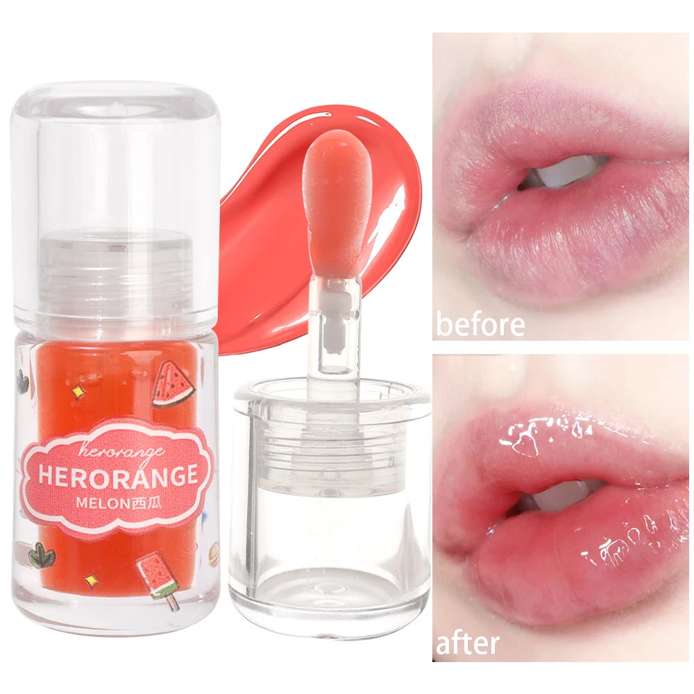 Peach Lip Oil Fresh Fruit Transparent Glass Lip Balm Long-Lasting Moisturizing Liquid Lipstick Lip Gloss Korean Cosmetics Makeup