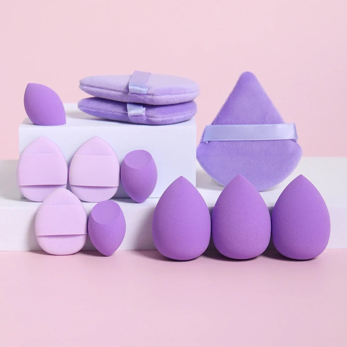 12Pcs Makeup Sponge Velvet Triangle Powder Puff Face Finger Puffs Mini Beauty Egg Liquid Foundation Tools Make Up Accessories