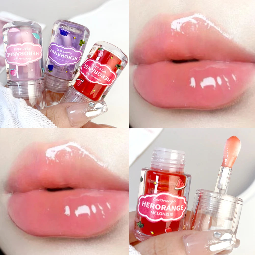 Peach Lip Oil Fresh Fruit Transparent Glass Lip Balm Long-Lasting Moisturizing Liquid Lipstick Lip Gloss Korean Cosmetics Makeup