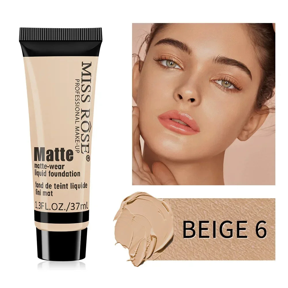 Miss Rose Long-Lasting Natural Nude Matte Foundation Makeup Face Mineral Pigment Liquid Foundation Concealer Full Coverage