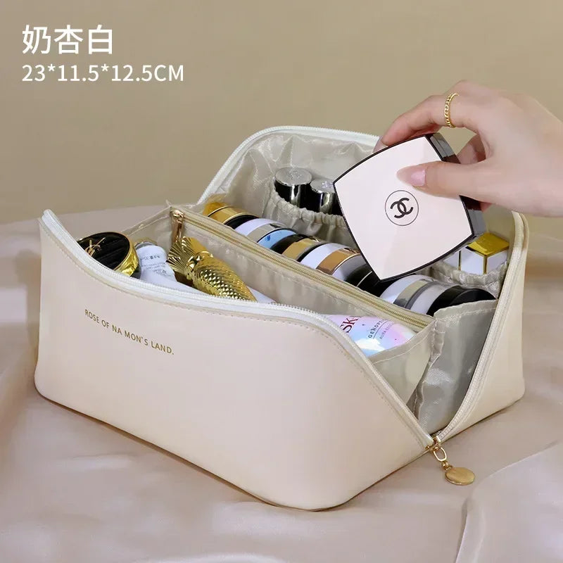 Large Travel Cosmetic Bag for Women Leather Makeup Organizer Female  Luxury Lady Box