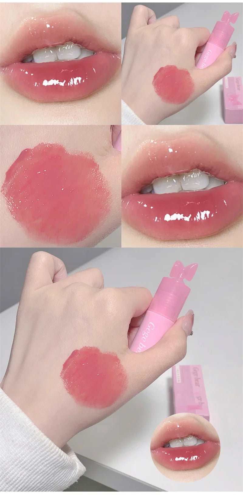 Waterproof Mirror Bow Tie Lip Gloss 6 Colors Sparkling Glitter Liquid Lipstick Shimmer Pearl Lip Gloss Jelly Lip Korean Make Up