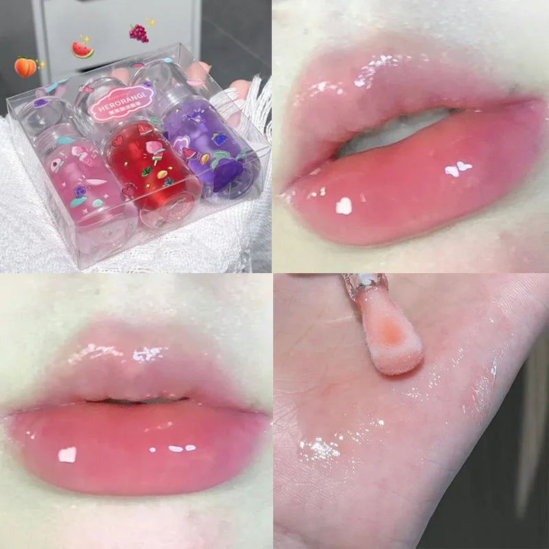 Peach Lip Oil Fresh Fruit Transparent Glass Lip Balm Long-Lasting Moisturizing Liquid Lipstick Lip Gloss Korean Cosmetics Makeup