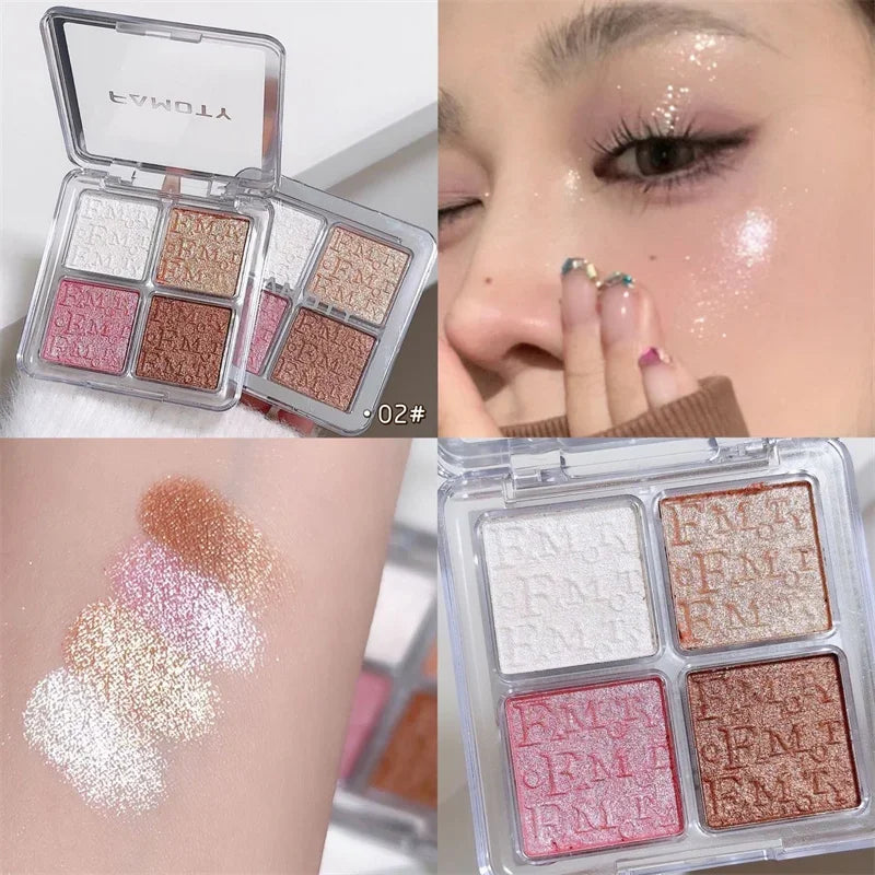 4 Colors Diamond Highlighter Powder Palette Glitter Face Contour Brighten Makeup Shimmer Ultra-concentrated Illuminate Cosmetic