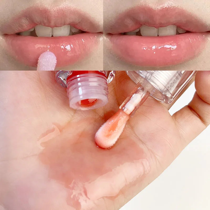 Peach Lip Oil Fresh Fruit Transparent Glass Lip Balm Long-Lasting Moisturizing Liquid Lipstick Lip Gloss Korean Cosmetics Makeup