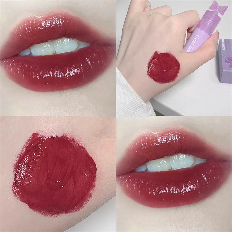 Waterproof Mirror Bow Tie Lip Gloss 6 Colors Sparkling Glitter Liquid Lipstick Shimmer Pearl Lip Gloss Jelly Lip Korean Make Up