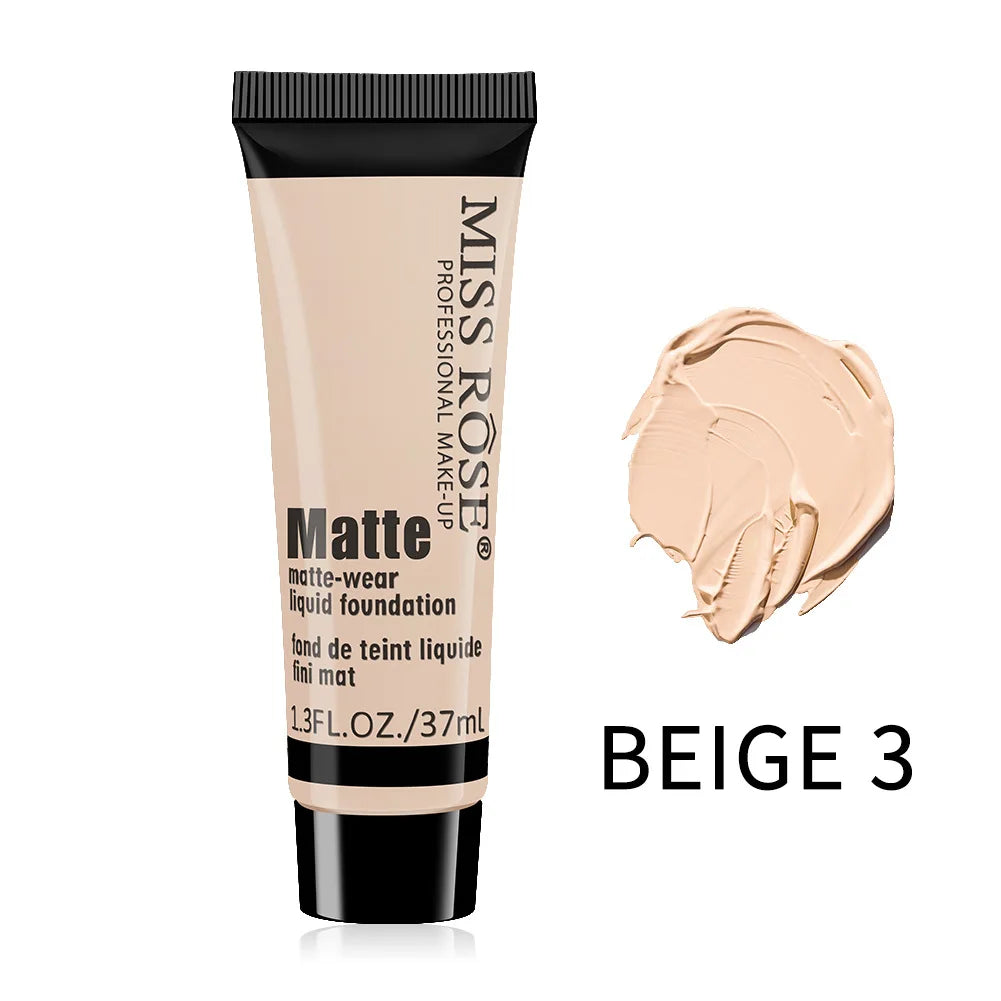 Miss Rose Long-Lasting Natural Nude Matte Foundation Makeup Face Mineral Pigment Liquid Foundation Concealer Full Coverage