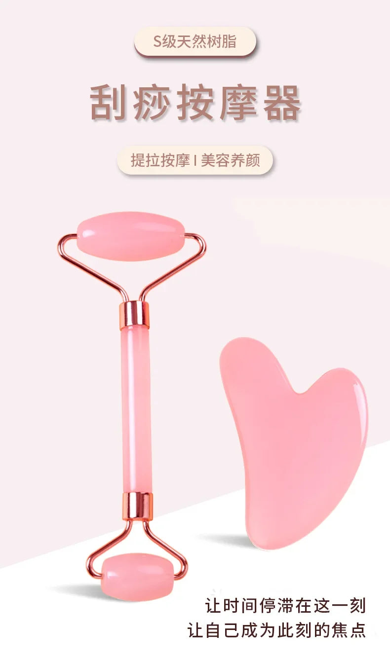 Gua Sha Massage Board for Face Rose Pink Guasha Set Plate Jade Face Massager Scrapers Tools for Face Neck Back Body