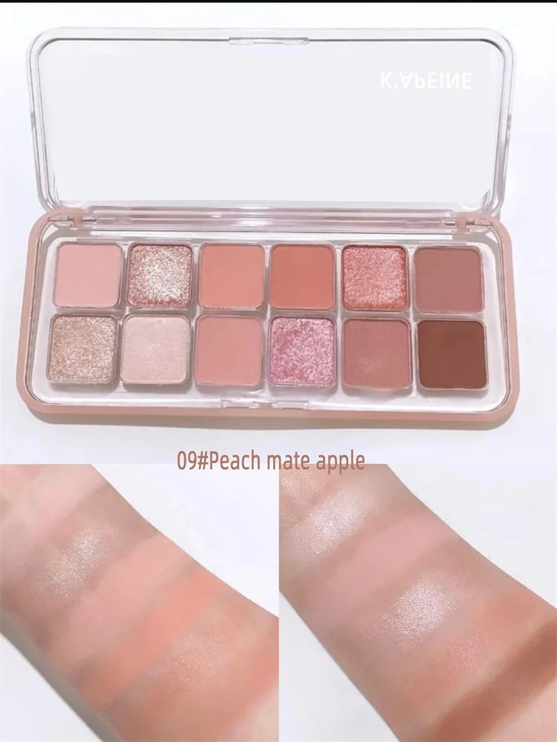 Pink Clear Glitter Eyeshadow Palette Matte Shimmer Orange Brown Shiny 12 Colors Eye Shadow Girl Makeup Palette Lasting Cosmetic