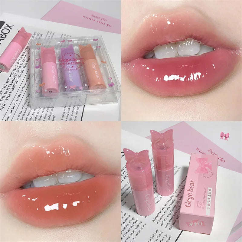 Waterproof Mirror Bow Tie Lip Gloss 6 Colors Sparkling Glitter Liquid Lipstick Shimmer Pearl Lip Gloss Jelly Lip Korean Make Up