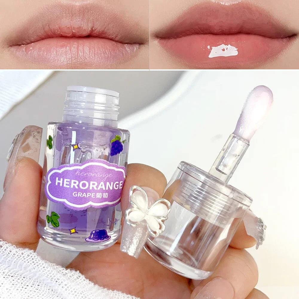 Peach Lip Oil Fresh Fruit Transparent Glass Lip Balm Long-Lasting Moisturizing Liquid Lipstick Lip Gloss Korean Cosmetics Makeup