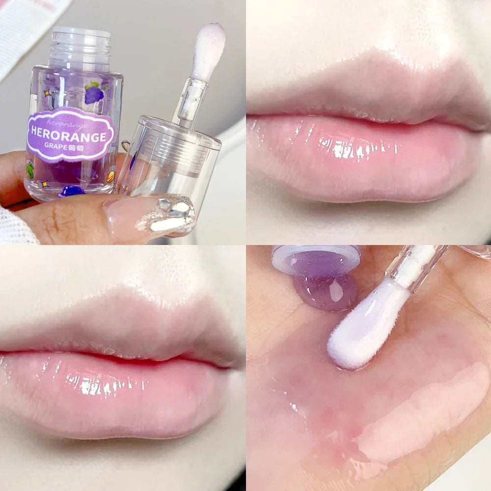 Peach Lip Oil Fresh Fruit Transparent Glass Lip Balm Long-Lasting Moisturizing Liquid Lipstick Lip Gloss Korean Cosmetics Makeup