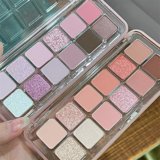 Pink Clear Glitter Eyeshadow Palette Matte Shimmer Orange Brown Shiny 12 Colors Eye Shadow Girl Makeup Palette Lasting Cosmetic