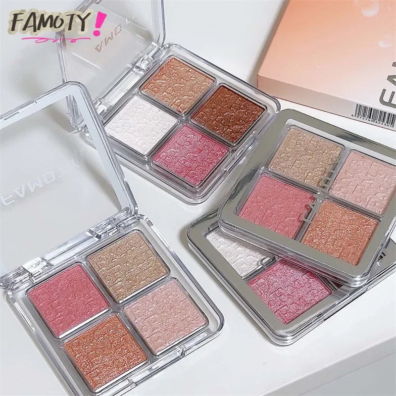 4 Colors Diamond Highlighter Powder Palette Glitter Face Contour Brighten Makeup Shimmer Ultra-concentrated Illuminate Cosmetic