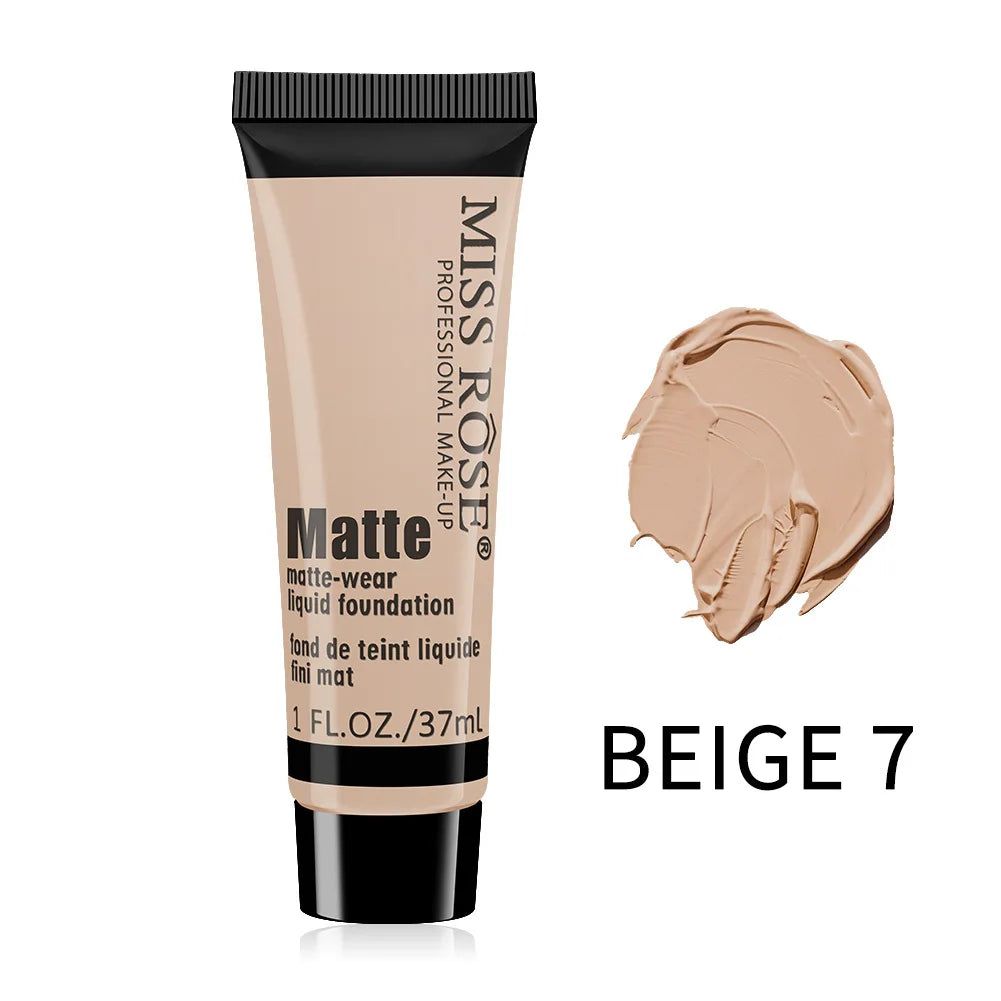 Miss Rose Long-Lasting Natural Nude Matte Foundation Makeup Face Mineral Pigment Liquid Foundation Concealer Full Coverage