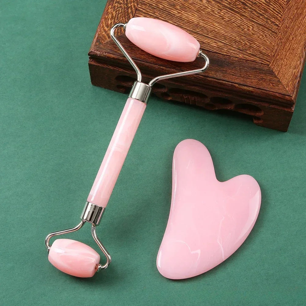 Gua Sha Massage Board for Face Rose Pink Guasha Set Plate Jade Face Massager Scrapers Tools for Face Neck Back Body