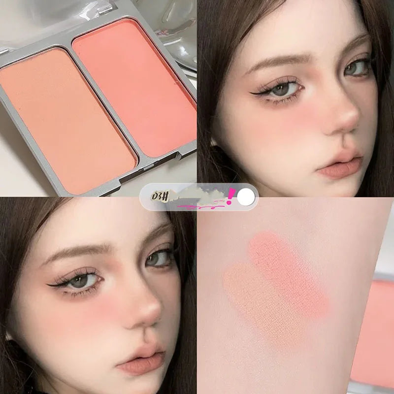 Two-tone Blush Powder Palette Natural Matte Brighten Skin Blusher Milk Peach Pink Purple Apricot Rubor Rouge Korean Dupes Makeup