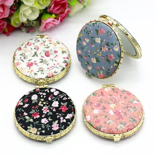 Pocket Floral Mirror Mini Makeup Compact Portable Two-side Folding Make Up Mirror Women Vintage Cosmetic Make Up For Gift