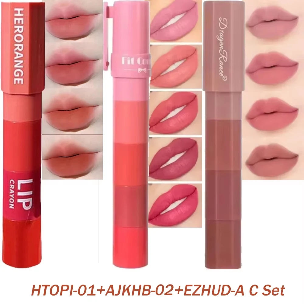 4 in 1 Cute Matte Lipstick Crayon Kit Combo Purple Lip Tint Velvet Sexy Moisturizing Lipstick Pen Waterproof Lasting Lip Makeup