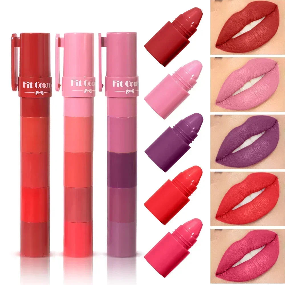 4 in 1 Cute Matte Lipstick Crayon Kit Combo Purple Lip Tint Velvet Sexy Moisturizing Lipstick Pen Waterproof Lasting Lip Makeup